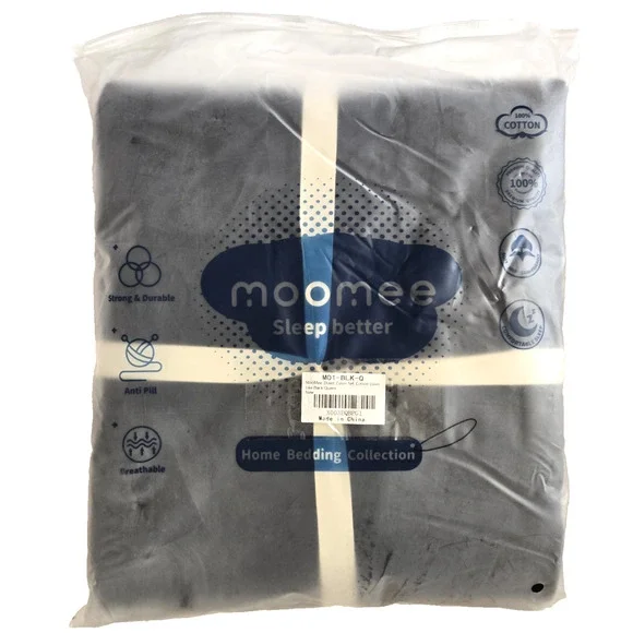 MooMee Bedding Duvet Cover Set 100% Washed Cotton Twill Linen Like Black Queen - Picture 7 of 7